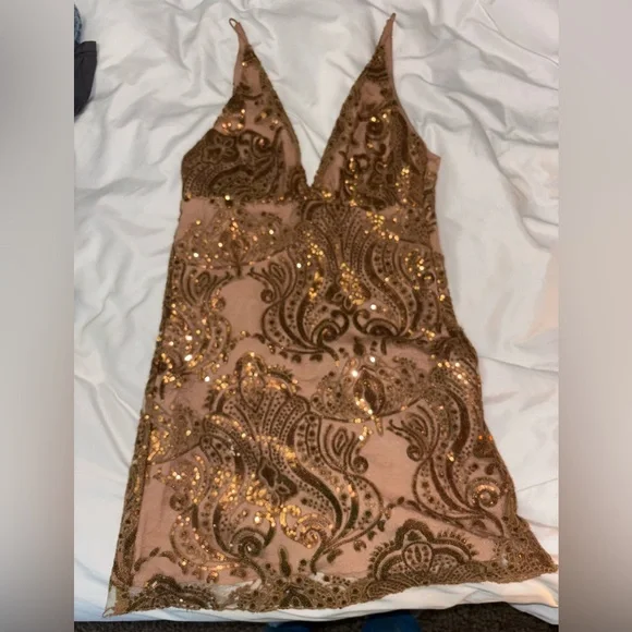 Free people night shimmers mini dress in gold - Picture 4 of 5
